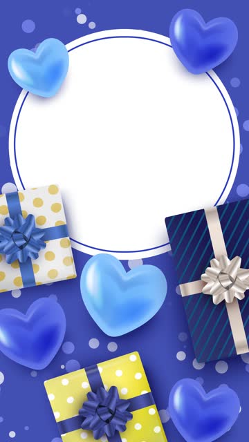 Animation of presents and hearts blue