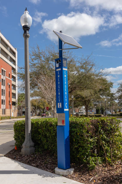 istock Solar powered emergency call center next to parking lot 2001155146