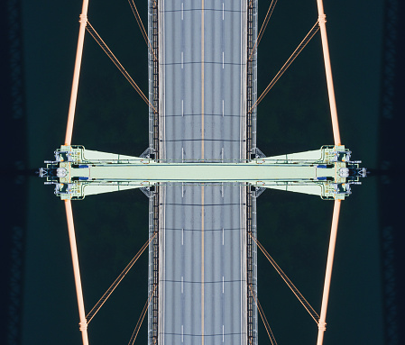 One quarter of a suspension bridge composited together.