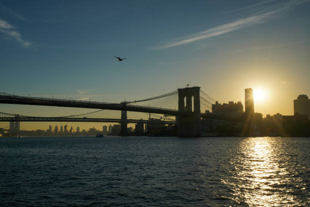 Manhattan and the Brooklyn Bridge during sunset