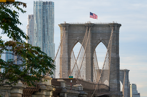 The Brooklyn Bridge and the Wall Street skyline were photographed in New York City, New York, on Wednesday, October 25, 2023.
