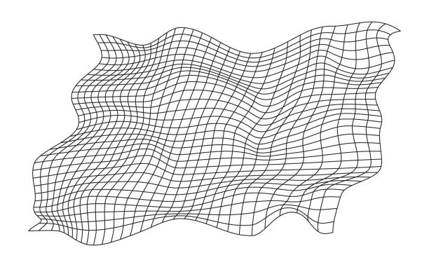 Print Illustration of a black fishing or football net.Checkered wavy background in doodle style. how to draw a volleyball net drawing stock illustrations