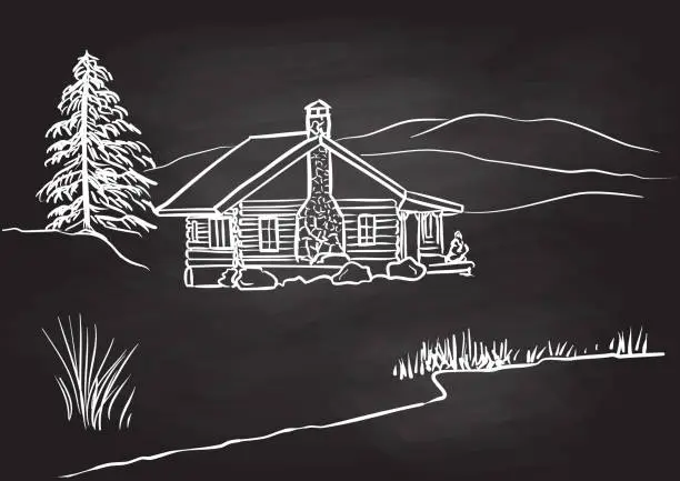 Vector illustration of Log House Western Blackboard