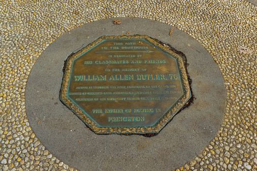 Princeton, NJ, USA - November 12, 2019: copper information plate William Allen Butler, Princeton NJ USA