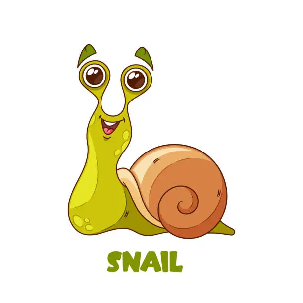 Vector illustration of Cartoon Snail Character. Vibrant With Large, Colorful Shell, Expressive, Big Eyes, A Cute, Smiling Face