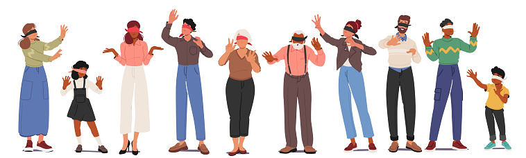 Blindfolded Male and Female Characters Navigate By Relying On Heightened Senses, Feeling Their Surroundings Through Touch, Sound, And Spatial Awareness, Showcasing Adaptability In Sensory Perception