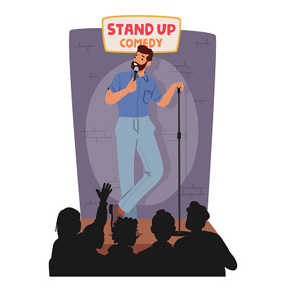 Male Artist Delivers Uproarious Stand-up On Stage, Weaving Witty Observations With Impeccable Timing. His Charisma Captivates The Audience, with Comedic Masterpieces, Fostering Laughter Throughout