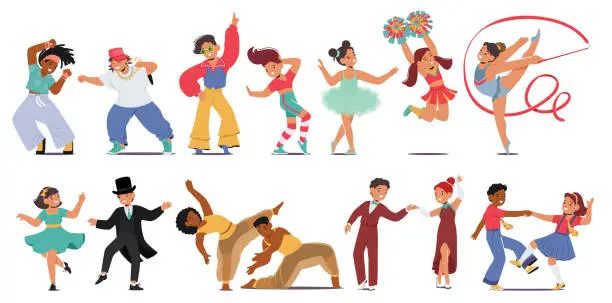 Vector illustration of Energetic Laughter Fills The Air As Kids Twirl And Groove To Lively Beats. Their Tiny Feet Create A Kaleidoscope Of Joy