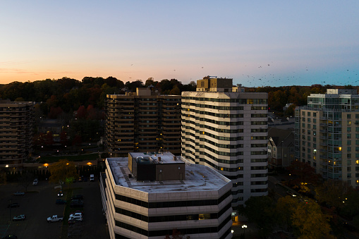 Evening view of modern condominiums in White Plains, Westchester County, New York State, USA.