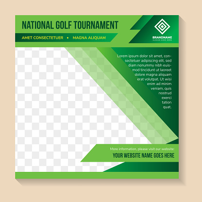 national Golf tournament social media post. square layout of banner. sport advertisement concept, business marketing square ad, abstract print. multicolor green gradient in element and background.