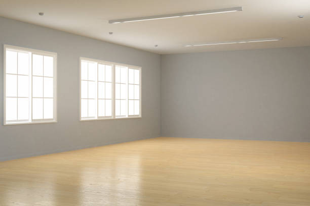 istock Empty cosy room interior with wooden floor and grey wall 2001288772
