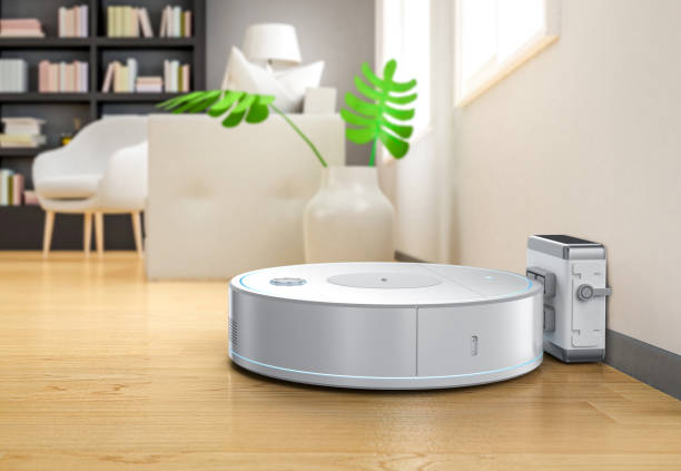 istock Robotic cleaner or sweeper on wooden floor 2001289066