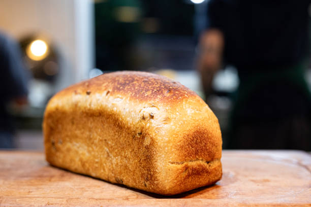 Sourdough fresh bread on table close-up