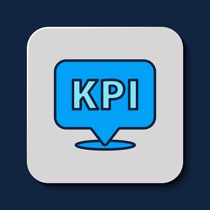 Filled outline KPI - Key performance indicator icon isolated on blue background. Vector.