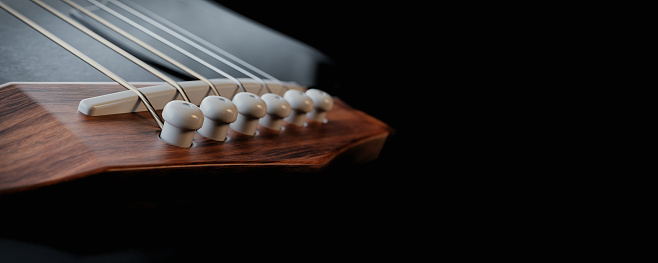 Shows the pinned parts of an acoustic guitar. 3d, rendering, illustration,