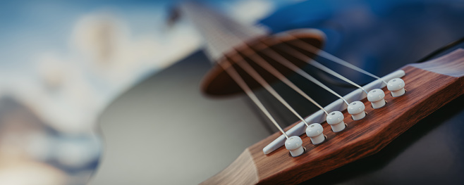 Shows the pinned parts of an acoustic guitar. 3d, rendering, illustration,