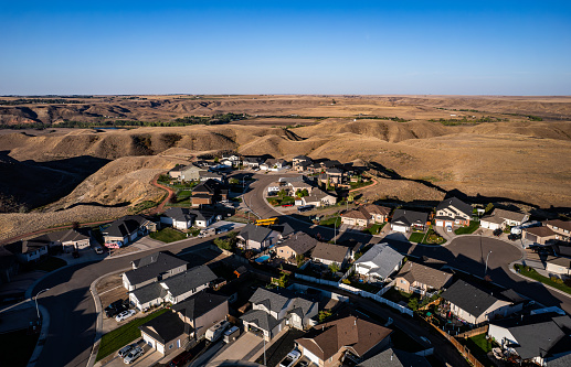 Drone image of Redcliff, AB Canada in autumn