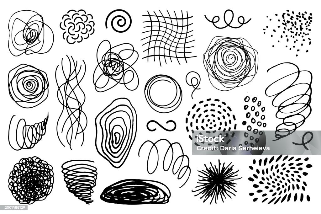 Black Ink Hand Drawn Scribble Shapes Set Vector Scrawl Elements ...