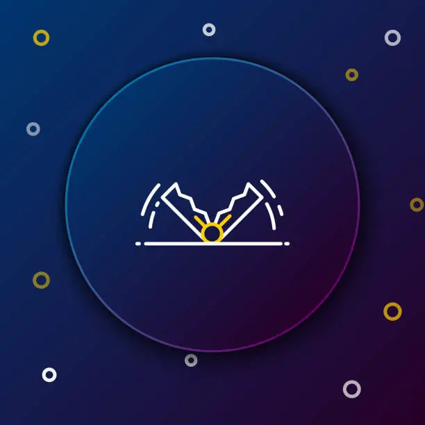 Vector illustration of White and yellow line Trap hunting icon on dark blue background. Colorful outline concept. Vector Illustration