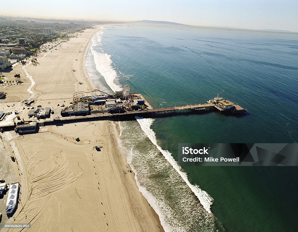 USA, California, Santa Monica, aerial view of Santa Monica Pier  Beach Stock Photo