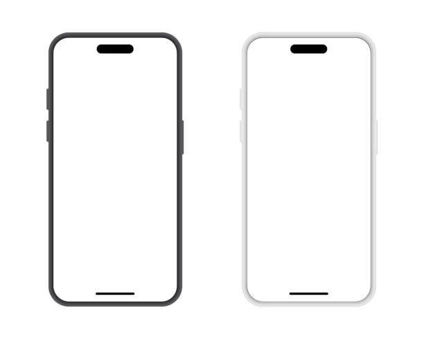 Iphone, smartphone mockup in black and silver color. Mobile phone. cellphone icon vector Iphone, smartphone mockup in black and silver color. Mobile phone. cellphone icon vector illustration Cell stock illustrations