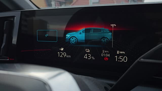 Charging info on the dashboard of an electric vehicle