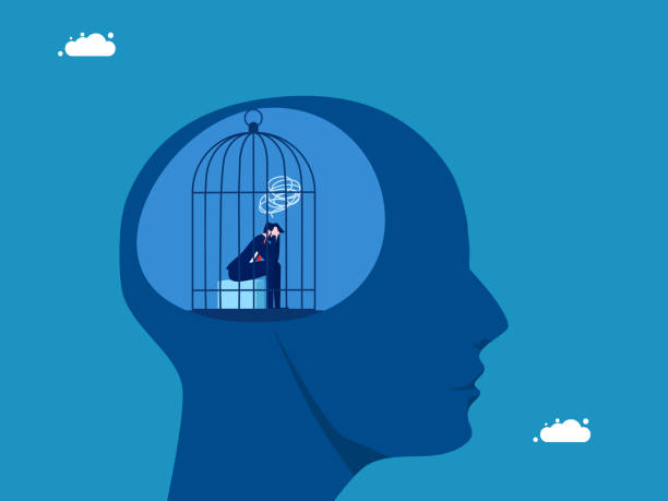 istock Slave, helpless prisoner. Businessman stuck in a cage on a human brain 2001585344