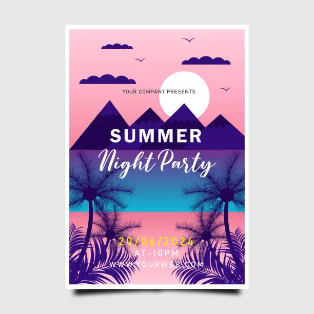 Vector illustration of Gradient summer night party poster template