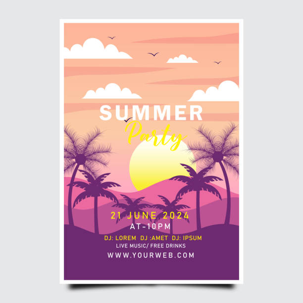 sommerparty-plakatvorlage mit farbverlauf - romance travel backgrounds beaches holidays and celebrations stock-grafiken, -clipart, -cartoons und -symbole