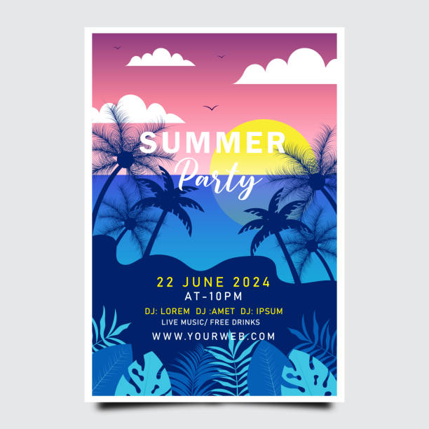 gradient summer party poster template - romance travel backgrounds beaches holidays and celebrations stock-grafiken, -clipart, -cartoons und -symbole