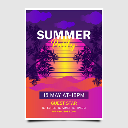 Gradient 80s retro party poster template for summertime