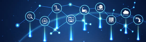 istock Smart Industry 4.0 concept. Factory automation. Autonomous industrial technology. Industrial revolutions steps. Vector illustration. 2001612641