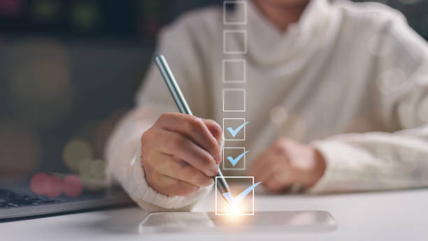 istock Digital Guarantee Checkmark, business checking quality assurance QA or QC management, certification Standardization, certification. Compliance to regulations service and standards 2001613704