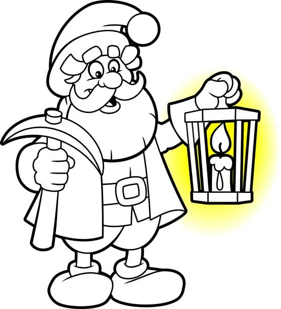 Vector illustration of Dwarf with a flashlight. Coloring for children.