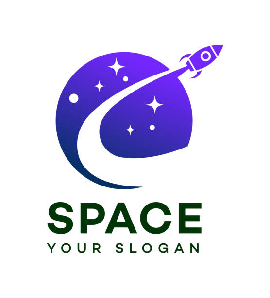 raumfahrt-logo-design-vorlage - weltraumforschung stock-grafiken, -clipart, -cartoons und -symbole