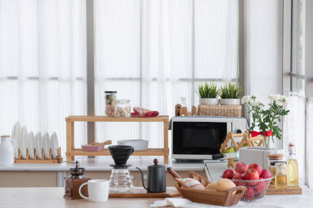 istock Equipment for making drip coffee is prepared and placed on the kitchen table at home, kitchen background 2001709256