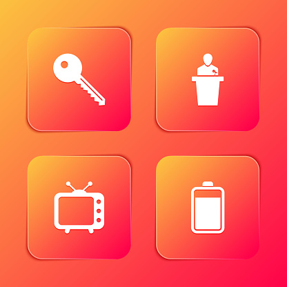 Set Key, Speaker, Television tv and Battery icon. Vector.
