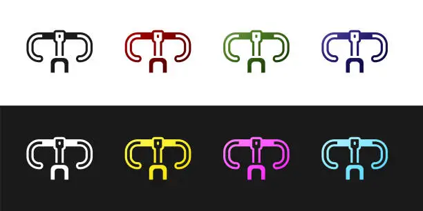 Vector illustration of Set Bicycle handlebar icon isolated on black and white background. Vector