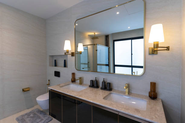 istock A luxury bathroom with duo sinks and marble top. 2001811971