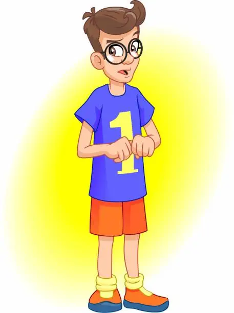 Vector illustration of Boy with glasses, school age, nerd.