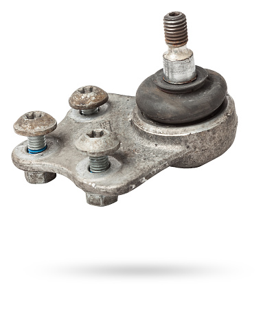 Ball joint on the arm of the car, part of the front suspension of the vehicle for repair and replacement in a vehicle repair shop. Spare parts catalog.