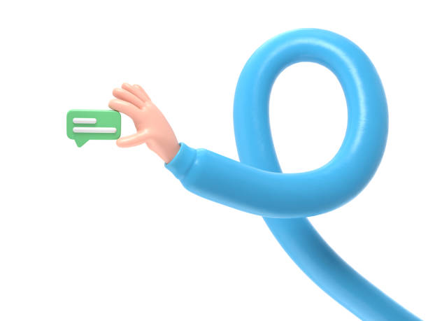 istock Cartoon Gesture Icon Mockup.3d hand holding chat bubble icon. Message in fingers,communication concept,3D rendering on white background.long arms concept. 2001839449