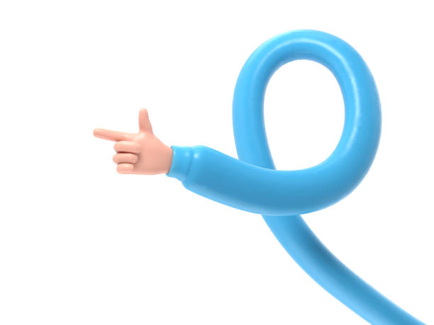 istock Cartoon Gesture Icon Mockup.Cartoon character hand pointing gesture. 3D rendering on white background.long arms concept. 2001842703