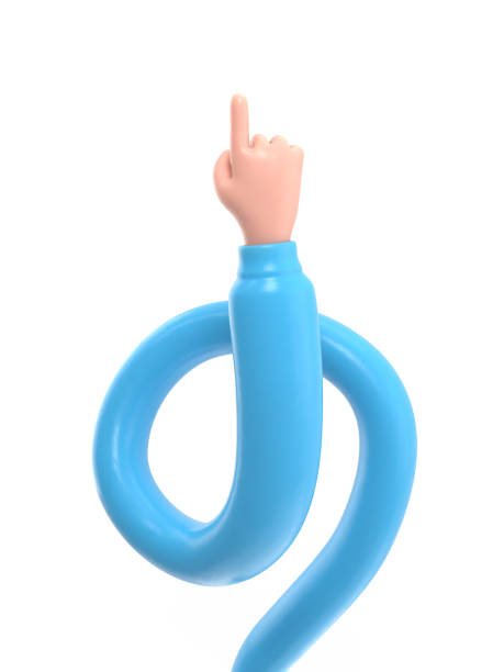 istock Cartoon Gesture Icon Mockup.Cartoon character hand pointing gesture. 3D rendering on white background.long arms concept. 2001842710