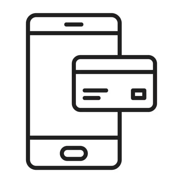 Vector illustration of Online Payment on Mobile phone line icon.
