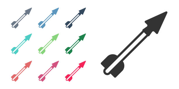 Black Medieval arrow icon isolated on white background. Medieval weapon. Set icons colorful. Vector Black Medieval arrow icon isolated on white background. Medieval weapon. Set icons colorful. Vector. cherokee clip art stock illustrations