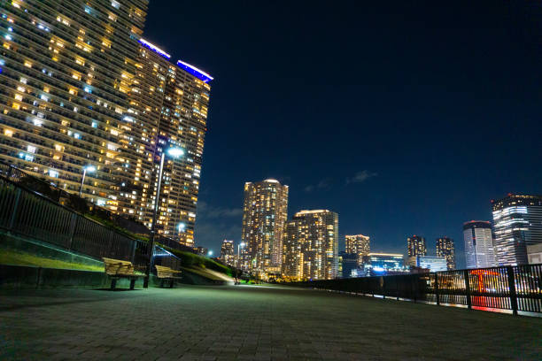 Skyscrapers in the office district at night