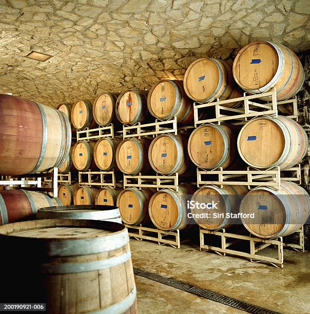 Cellar In Winery Stock Photo - Download Image Now - Barrel, Wine, Aging Process