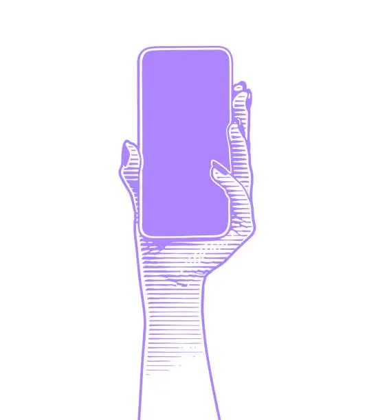 Vector illustration of Hand holding phone with blank screen