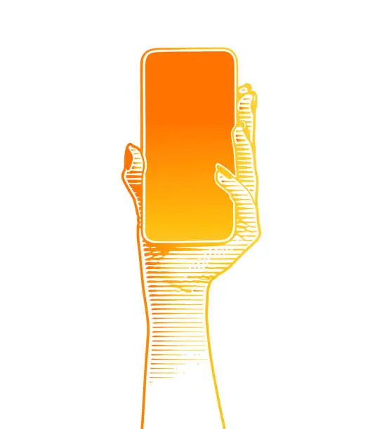 Vector illustration of Hand holding phone with blank screen